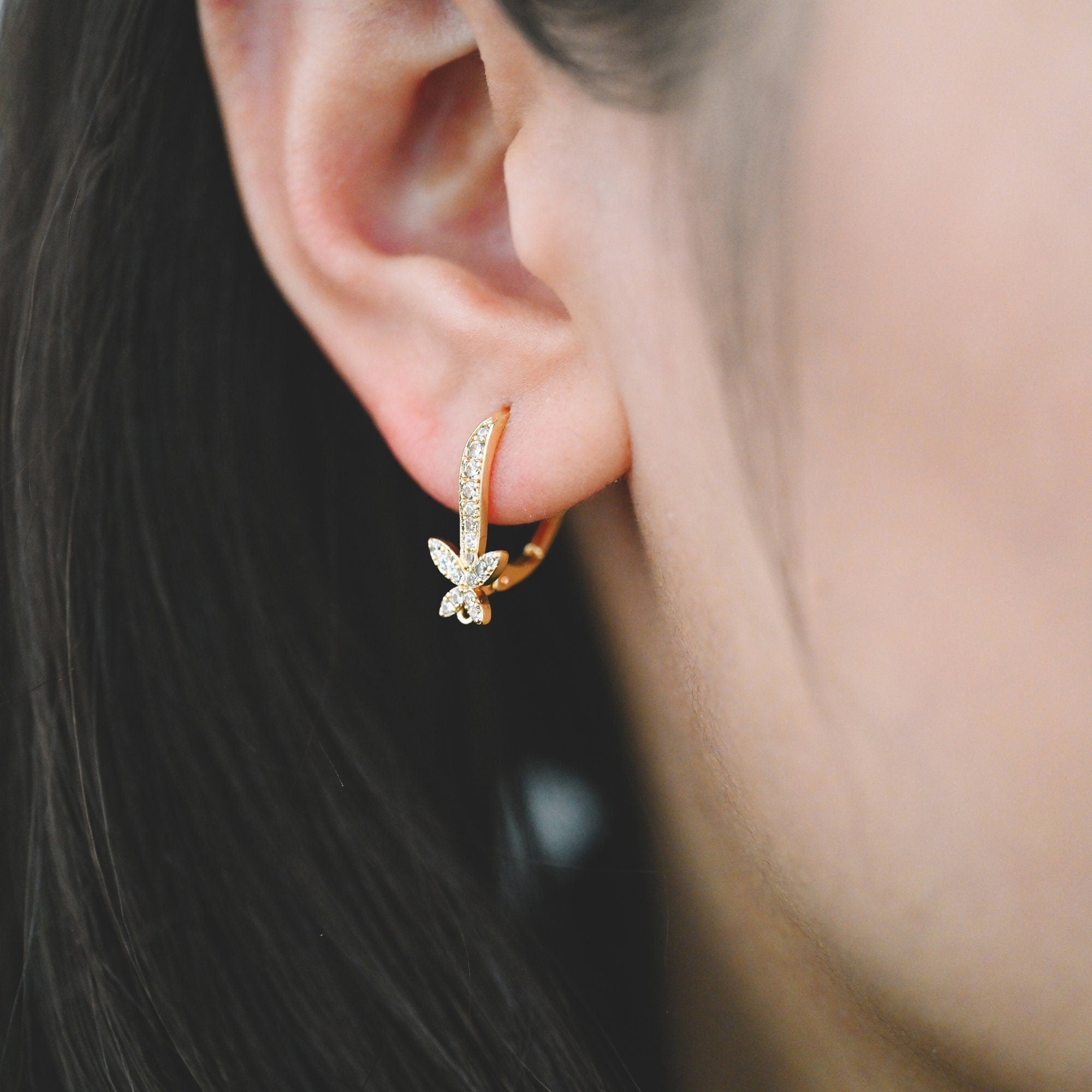 10pcs CZ Pave Butterfly Leverback Ear Hooks 17x12mm, 18K Gold plated Brass, Earring Component Hooks (GB-982)